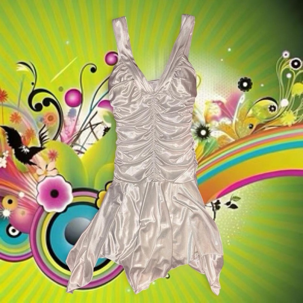 RARE vtg y2k 2001 deb fairycore soft girl ruched scarf hem mini dress, sz md